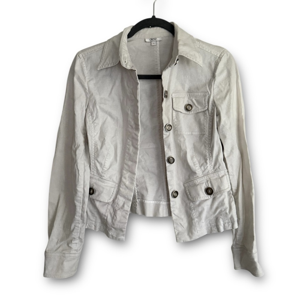 Cache linen/cotton blend button up jacket